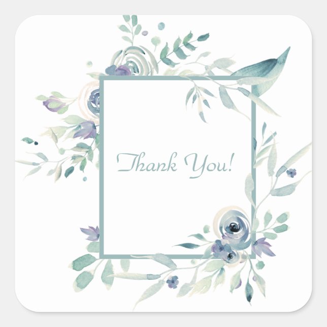 Pegatina Cuadrada Floral azul acuarela Gracias Plaza St (Anverso)