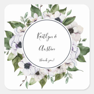 Pegatina Cuadrada Floral blanca de Anemone Gracias