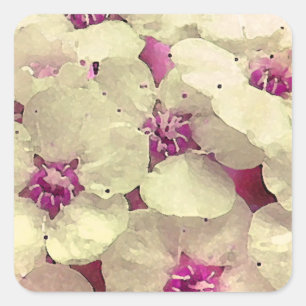 Pegatina Cuadrada Floral blanca y rosa