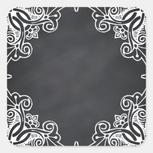 Pegatina Cuadrada Floral Blank Faux Chalkboard Curvas Personalizar