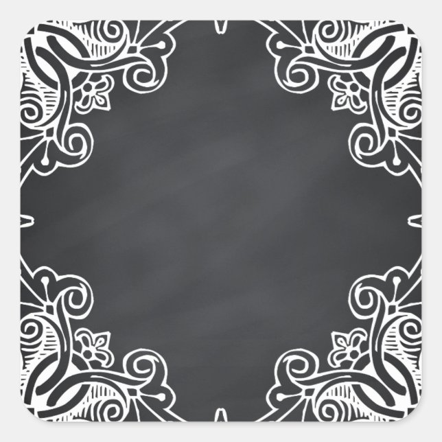 Pegatina Cuadrada Floral Blank Faux Chalkboard Curvas Personalizar (Anverso)