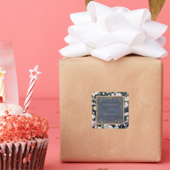 Pegatina Cuadrada Floral Blue Garden Wedding (Fiesta)