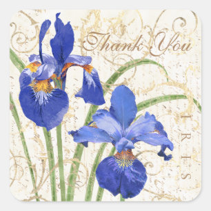 Pegatina Cuadrada Floral Blue Iris Gold Damask Gracias