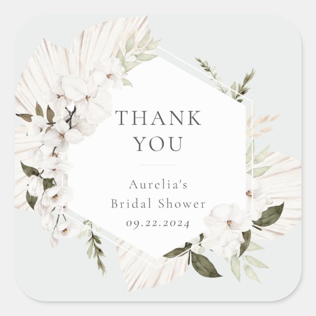 Pegatina Cuadrada Floral Bohemio Elegante (Anverso)