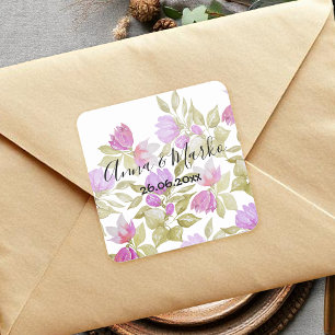 Pegatina Cuadrada Floral Boho Rosa Pintado a Mano