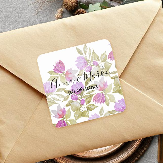 Pegatina Cuadrada Floral Boho Rosa Pintado a Mano (Subido por el creador)