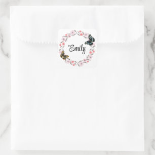 Pegatina Cuadrada Floral bouquet romantic serenity butterflies