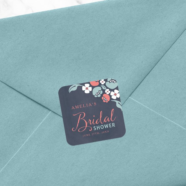 Pegatina Cuadrada Floral Bridal Shower (Subido por el creador)