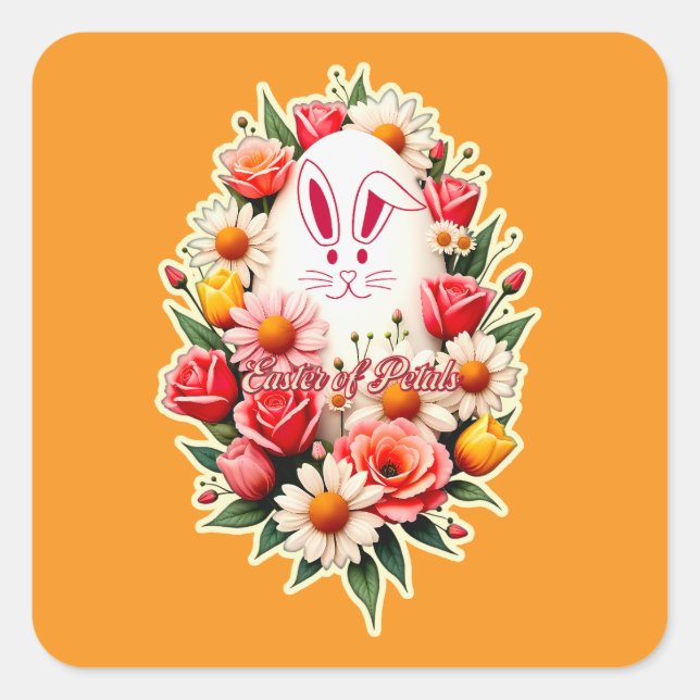 Pegatina Cuadrada Floral Bunny – Spring Easter - Autocolante (Anverso)