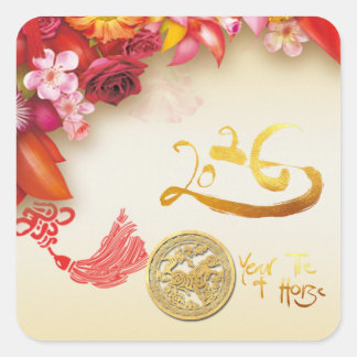 Pegatina Cuadrada Floral Chinese gold Paper-cut Horse 2026 SqS