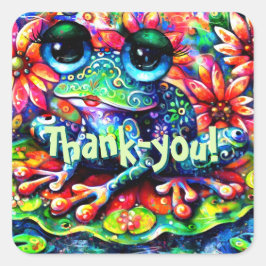 Pegatina Cuadrada Floral colorida y caprichosa me encantan las ranas