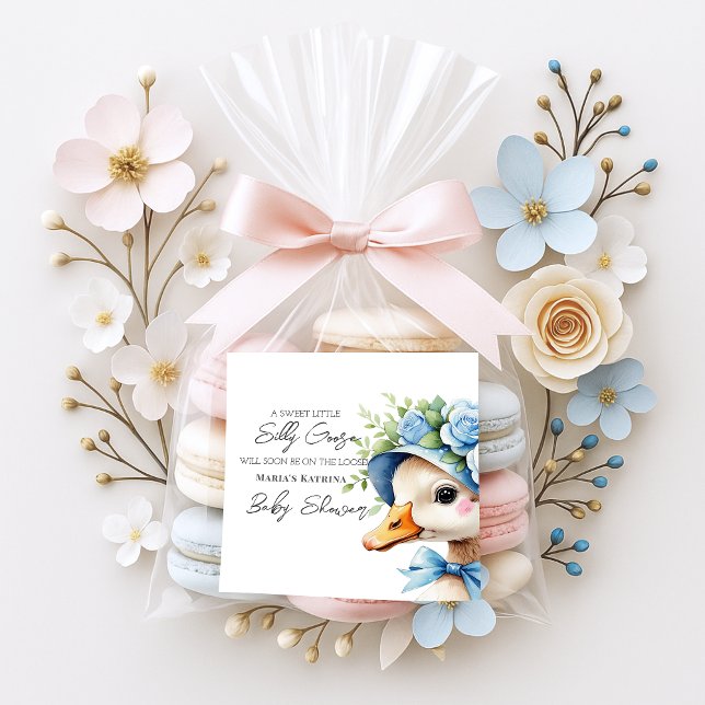 Pegatina Cuadrada Floral Coquette Bow Silly Goose Boy baby shower (Subido por el creador)