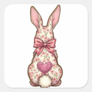 Pegatina Cuadrada Floral Cottontail Bunny Coquette Bow Rabbit Easter