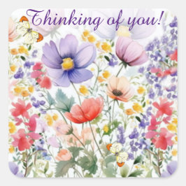 Pegatina Cuadrada Floral de acuarela de Bonito fina