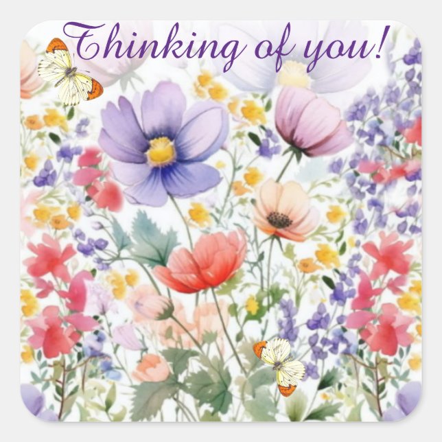 Pegatina Cuadrada Floral de acuarela de Bonito fina (Anverso)