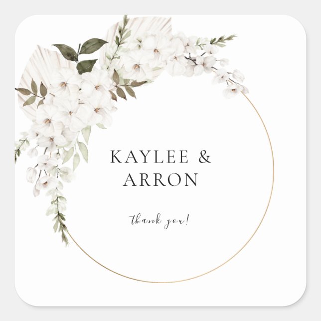 Pegatina Cuadrada Floral de Boho Blanco Gracias 2 (Anverso)