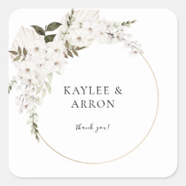 Pegatina Cuadrada Floral de Boho Blanco Gracias 2