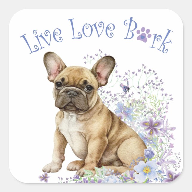 Pegatina Cuadrada Floral de Bulldog francés (Anverso)