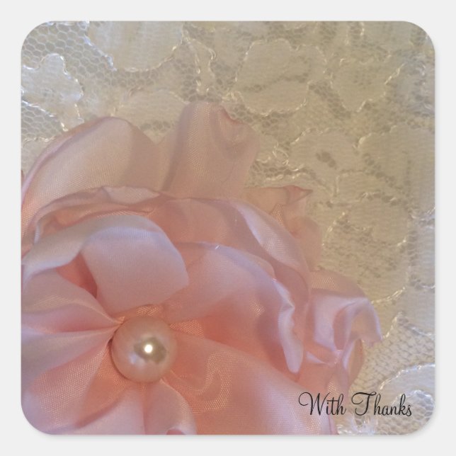 Pegatina Cuadrada Floral de encaje blanco gracias (Anverso)