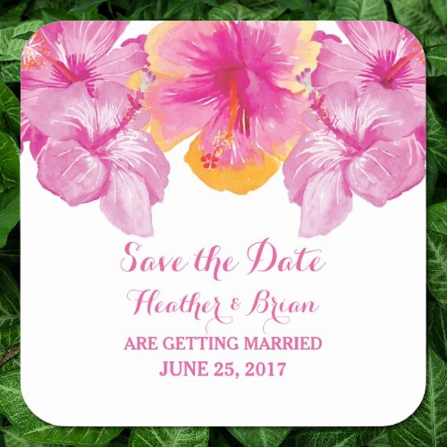 Pegatina Cuadrada Floral de Hibiscus Save the Date Pegatinas (Brushed Hibiscus Floral Save the Date Sticker)