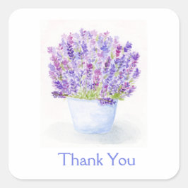 Pegatina Cuadrada Floral de lavanda de color de agua suave pintada a