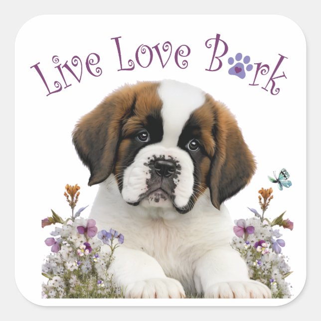 Pegatina Cuadrada Floral de mamá de perro de San Bernardo (Anverso)