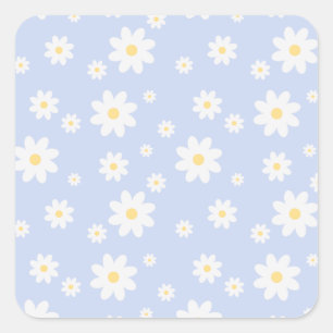 Pegatina Cuadrada Floral de margarita blanca simple y elegante