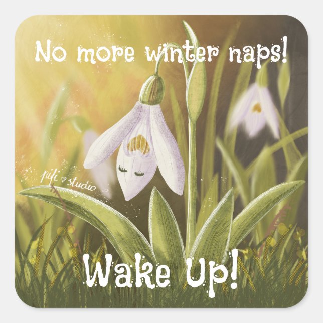 Pegatina Cuadrada Floral de nieve con mano de personalizable (Anverso)