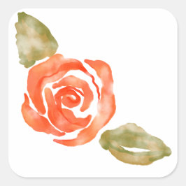 Pegatina Cuadrada Floral de rosa roja, ilustracion acuarela