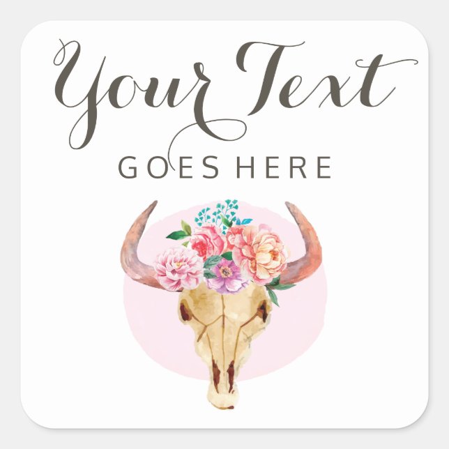 Pegatina Cuadrada Floral de Rubor de cáscara de vaca bohemia rústica (Anverso)