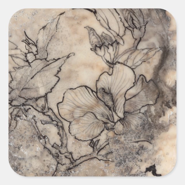 Pegatina Cuadrada Floral de tatuaje I (Anverso)