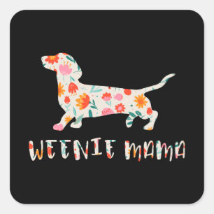Pegatina Cuadrada Floral de Weenie Mama Dachshund