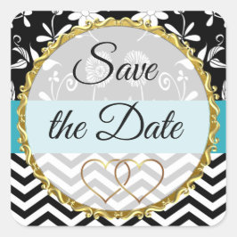 Pegatina Cuadrada Floral dorada, negra y azul salvan a los Pegatinas