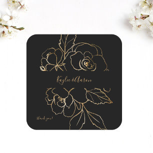 Pegatina Cuadrada Floral dorada negro y oro gracias
