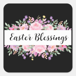 Pegatina Cuadrada Floral Easter Blessing Classy Personalizado Textos