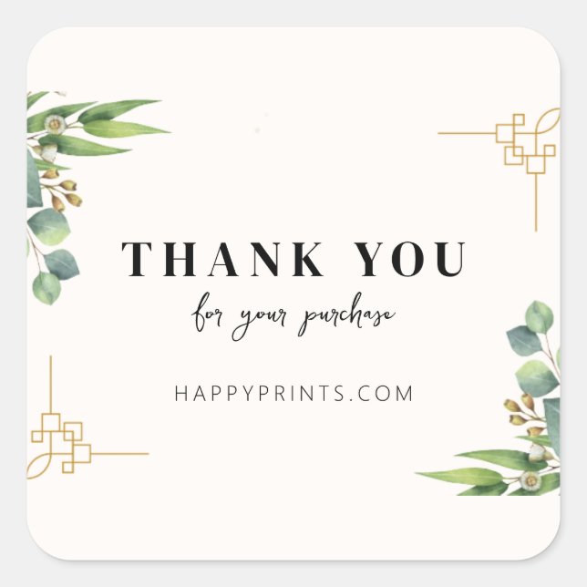 Pegatina Cuadrada Floral Editable Gracias Por Su Pedido (Anverso)