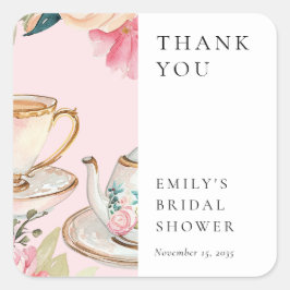 Pegatina Cuadrada Floral elegante Tea Fiesta Bridal Shower