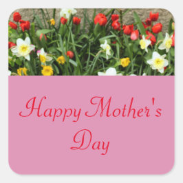 PEGATINA CUADRADA FLORAL FELIZ DÍA DE LA MADRE