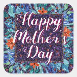 Pegatina Cuadrada Floral Feliz Día de la Madre Elegante Personalizad