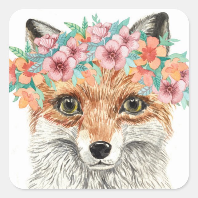 Pegatina Cuadrada Floral Fox (Anverso)