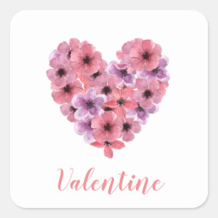 Pegatina Cuadrada Floral Heart Valentine