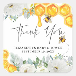 Pegatina Cuadrada Floral Honeycomb Bumble Bee | Baby Shower Favor