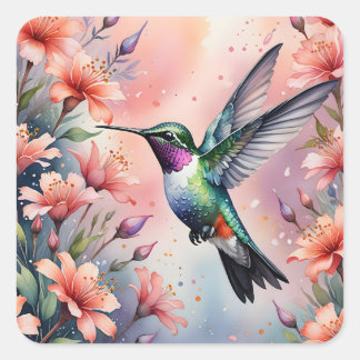 Pegatina Cuadrada floral hummingbird stickers