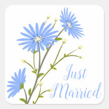 Floral Just Married Daisy Flowers Boda Azul