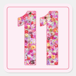 Pegatina Cuadrada Floral Light Pink Month Number 11