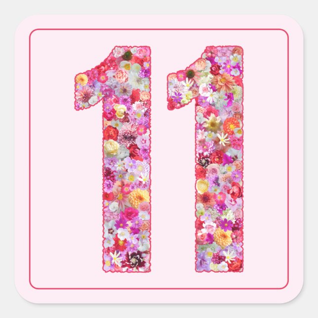 Pegatina Cuadrada Floral Light Pink Month Number 11 (Anverso)