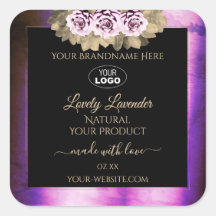 Floral Mármol morado de mármol negro Etiquetas Aña