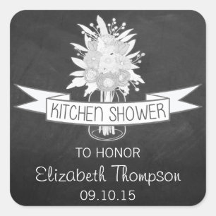 Pegatina Cuadrada Floral Mason Jar En Chalkboard Kitchen Shower