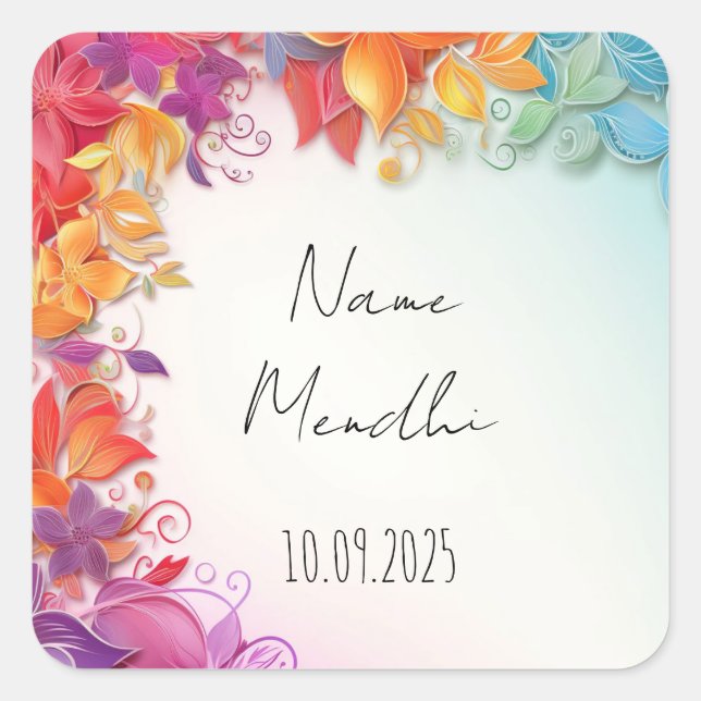 Pegatina Cuadrada Floral Mendhi favorece a los pegatinas (Anverso)
