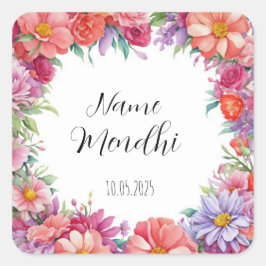 Pegatina Cuadrada Floral Mendhi favorece a los pegatinas